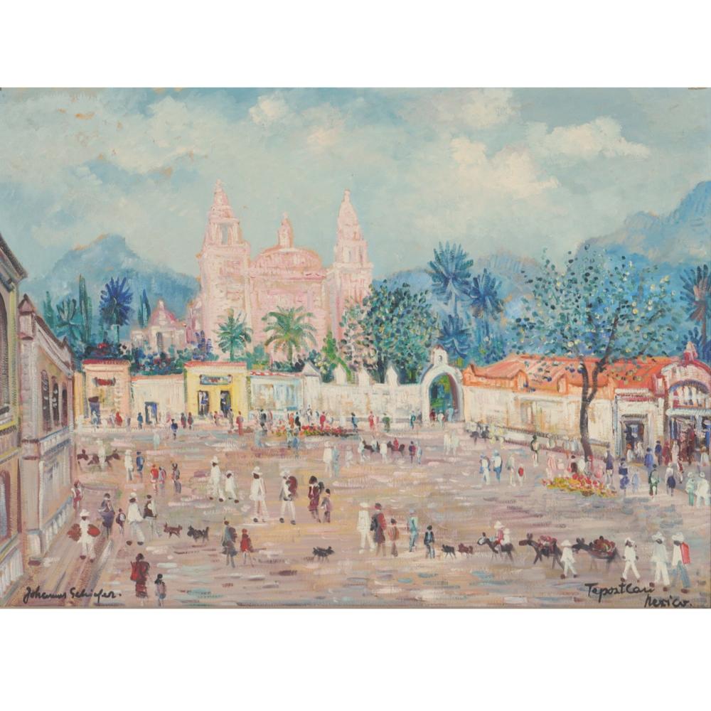 Appraisal: Johannes Schiefer Dutch American - Tepoztlan Cathedral Mexico Oil on