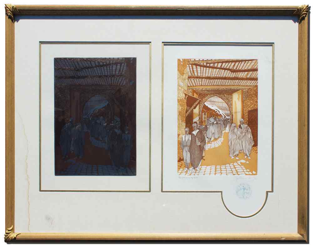 Appraisal: AZOULAY Guillaume Moroccan - ''Passers By'' Original Etching depicting an