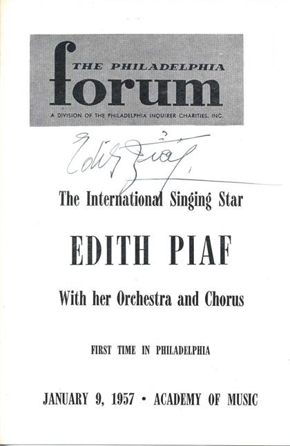 Appraisal: pieces Programs Signed Piaf Edith Philadelphia Academy of Music Jan