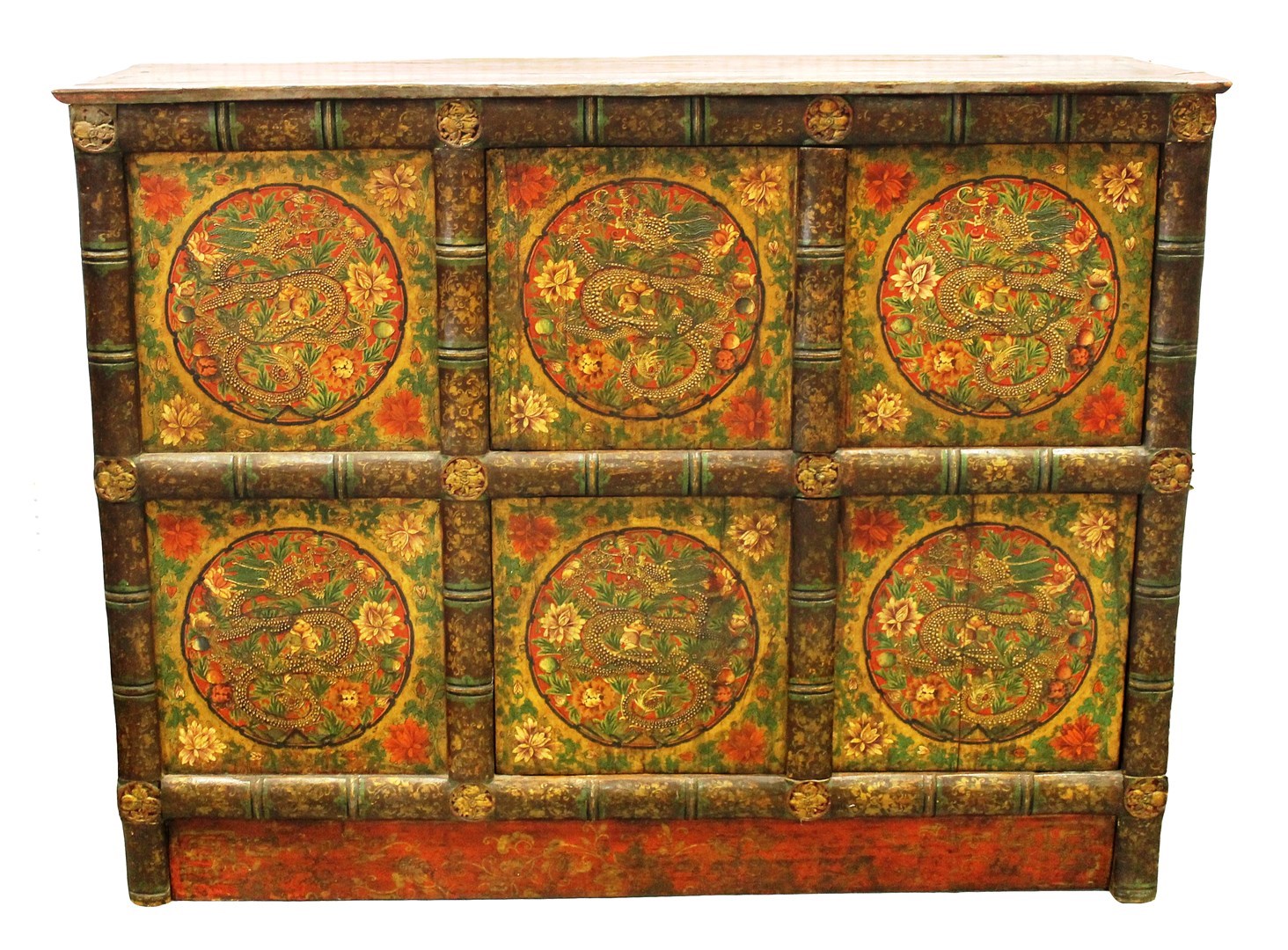 Appraisal: A th century Tibetan softwood floral painted side cabinet with