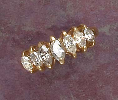 Appraisal: MARQUISE DIAMOND BAND k yellow gold ring with single row