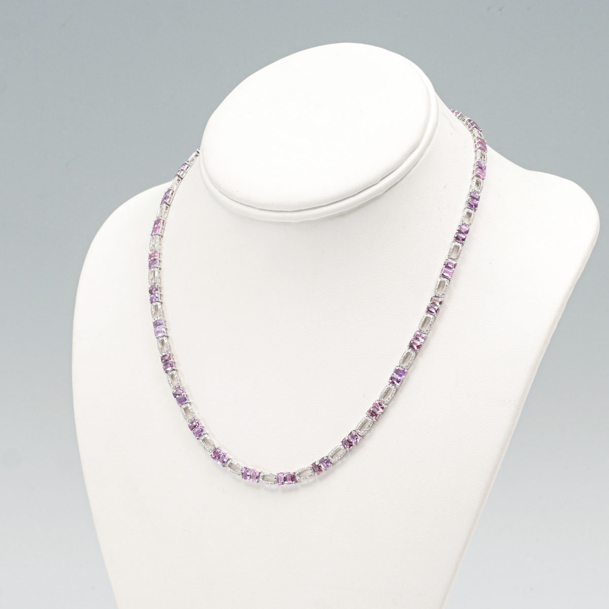 Appraisal: K UNHEATED PINK SAPPHIRE DIAMOND NECKLACE unheated emerald cut pink