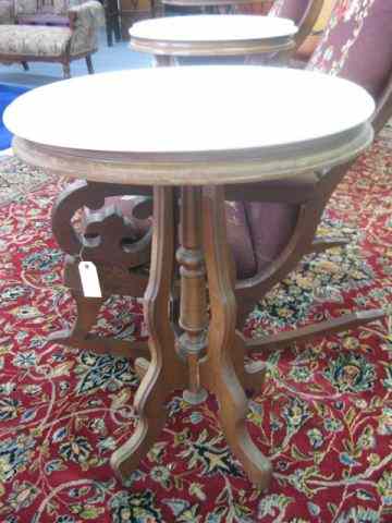 Appraisal: Oval Marble Top Table carved walnut base circa