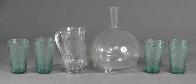 Appraisal: Six pieces hand-blown glass mug with circular base and applied