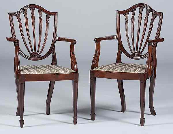 Appraisal: English Hepplewhite-style Chairs England th century A pair of Hepplewhite-style