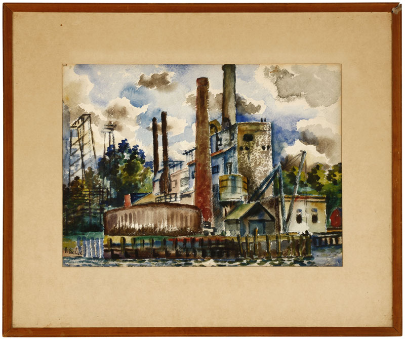 Appraisal: David Burliuk - Factory by a river Watercolor on paper