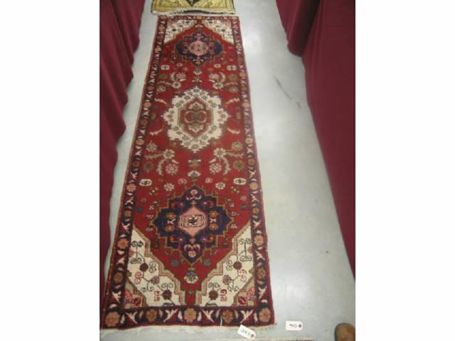 Appraisal: Tabriz Persian Handmade Runner triple medallions red field ' x