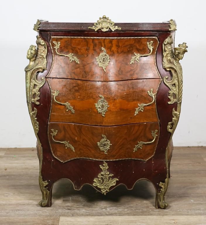 Appraisal: Louis XV style burled figural bombe commode Early th century