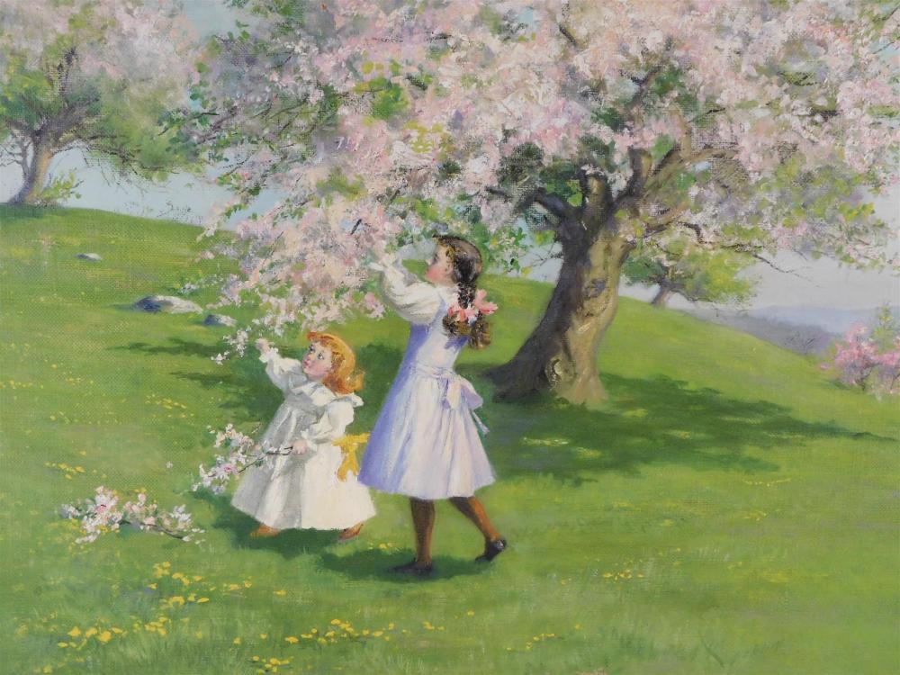 Appraisal: Fannie Burr Connecticut - Apple Tree and Children Playing oil