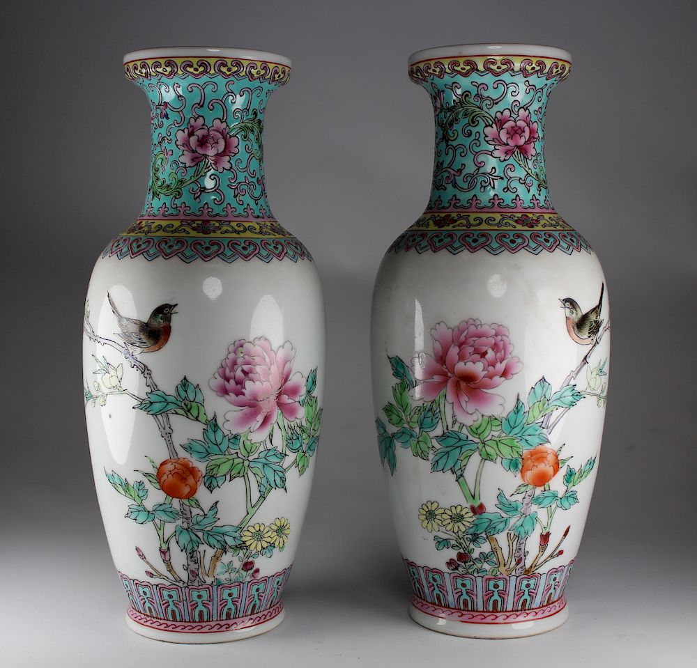 Appraisal: Chinese Export Porcelain Vases Signed Chinese Export Porcelain Vases Signed