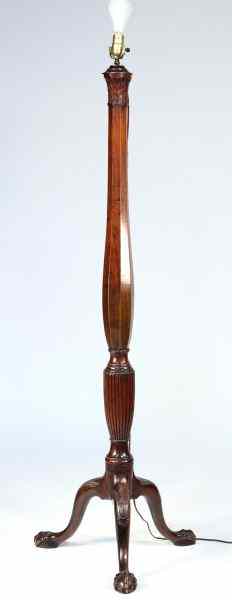 Appraisal: Chippendale Style Floor Lampcirca mahogany with boxwood inlays acanthus leaf