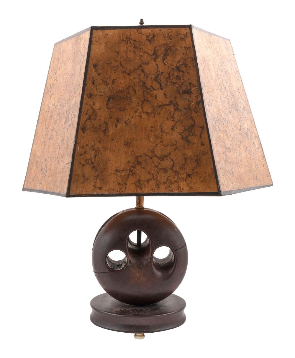 Appraisal: LIGNUM VITAE DEADEYE MOUNTED AS A TABLE LAMP LATE TH