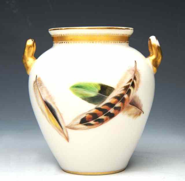 Appraisal: A ROYAL WORCESTER FEATHER PAINTED VASE dated classical shape and