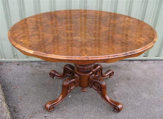 Appraisal: th Century walnut oval tilt-top table on column support four