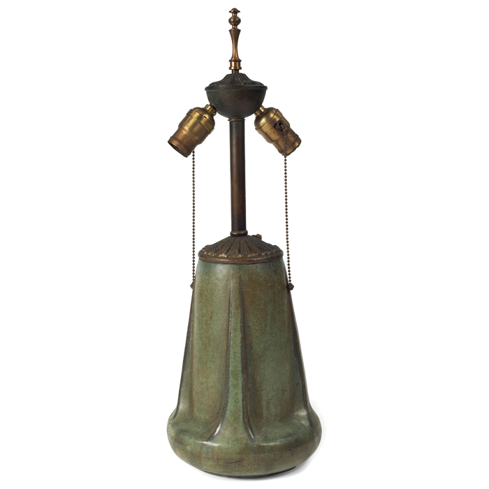 Appraisal: Fulper lamp base buttress form coveredin a green matte glaze