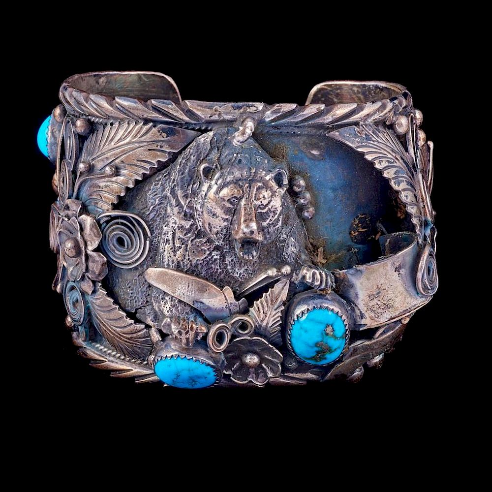 Appraisal: NAVAJO CUFF BRACELET An old pawn turquoise and silver cuff