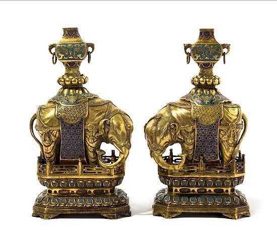 Appraisal: A Pair of Gilt Bronze and Cloisonne Enamel Models of