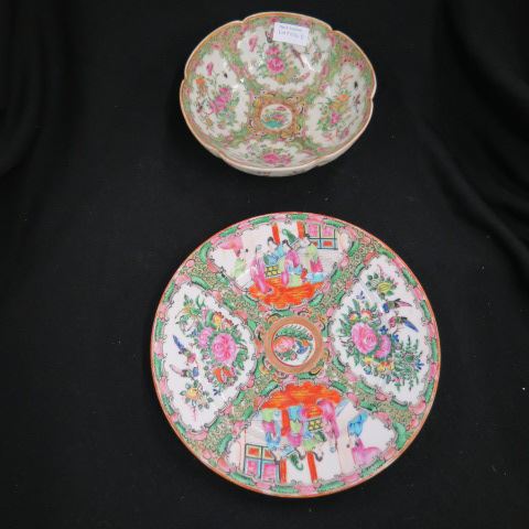 Appraisal: pcs Rose Medallion Chinese Porcelain bowl and plate figures birds