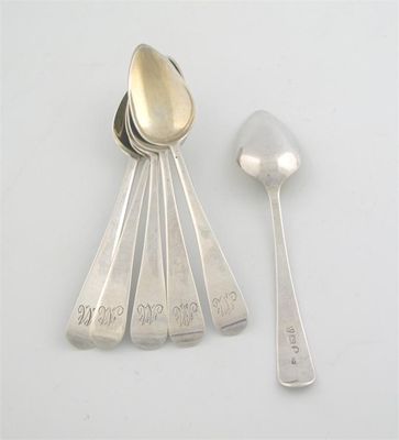 Appraisal: A set of six George III Provincial teaspoons Old English