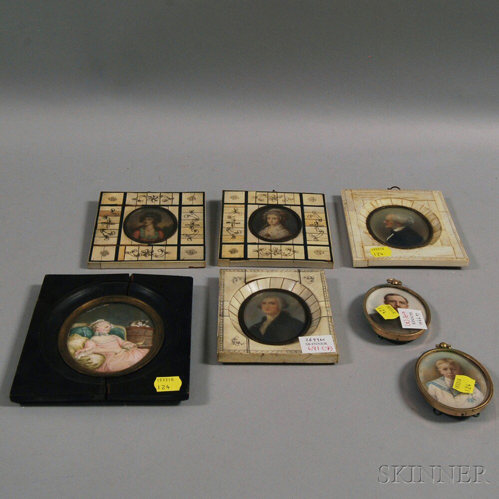 Appraisal: Seven Miniature Portraits th century four in bone frames with