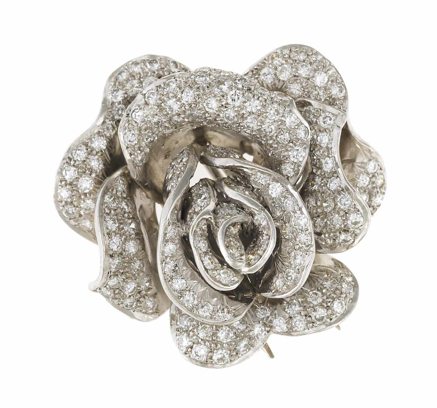 Appraisal: A diamond rose brooch enhancer estimated total diamond weight carats