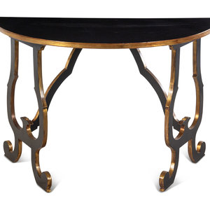 Appraisal: A Contemporary Black Painted and Parcel Gilt Demilune Table in