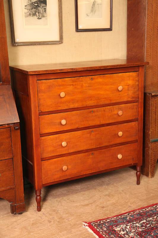 Appraisal: CHEST OF DRAWERS Cherry with curly maple drawer fronts one