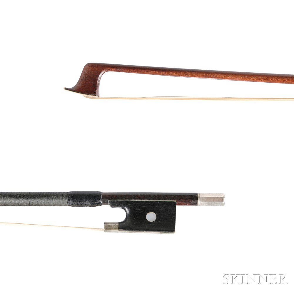 Appraisal: Nickel Silver-mounted Violin Bow the round stick barely legibly stamped