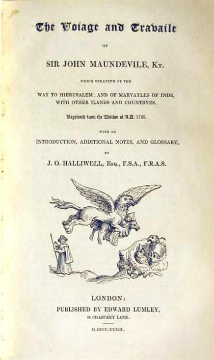 Appraisal: vol Mandeville Sir John The Voiage and Travaile of Sir