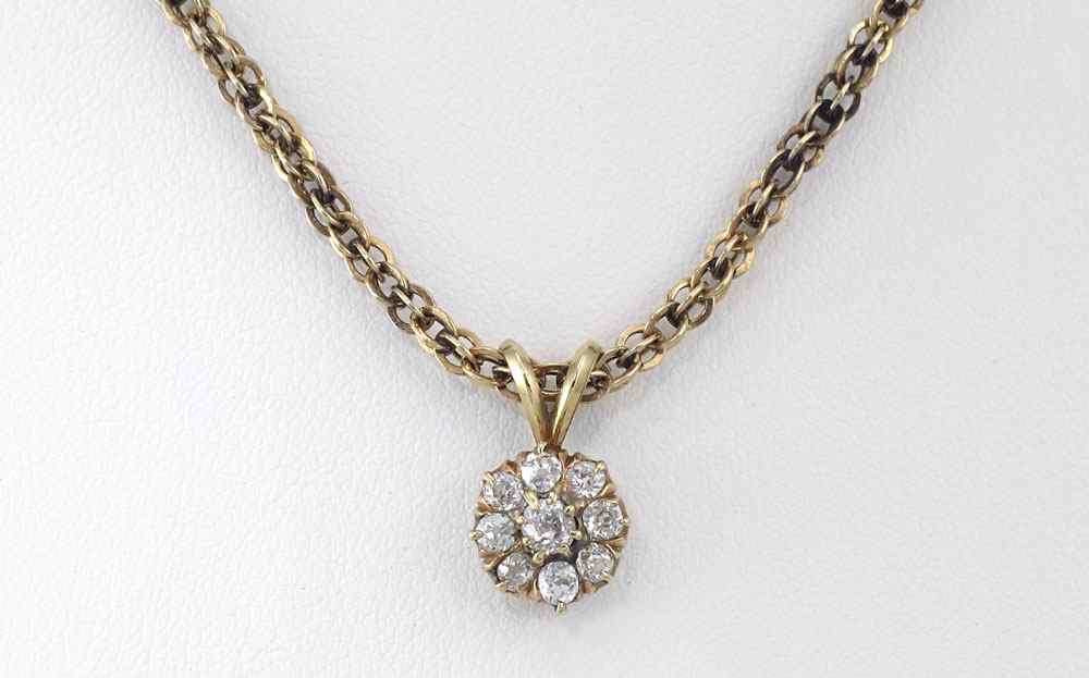 Appraisal: MINE CUT DIAMOND GOLD PENDANT ON CHAIN K yellow gold