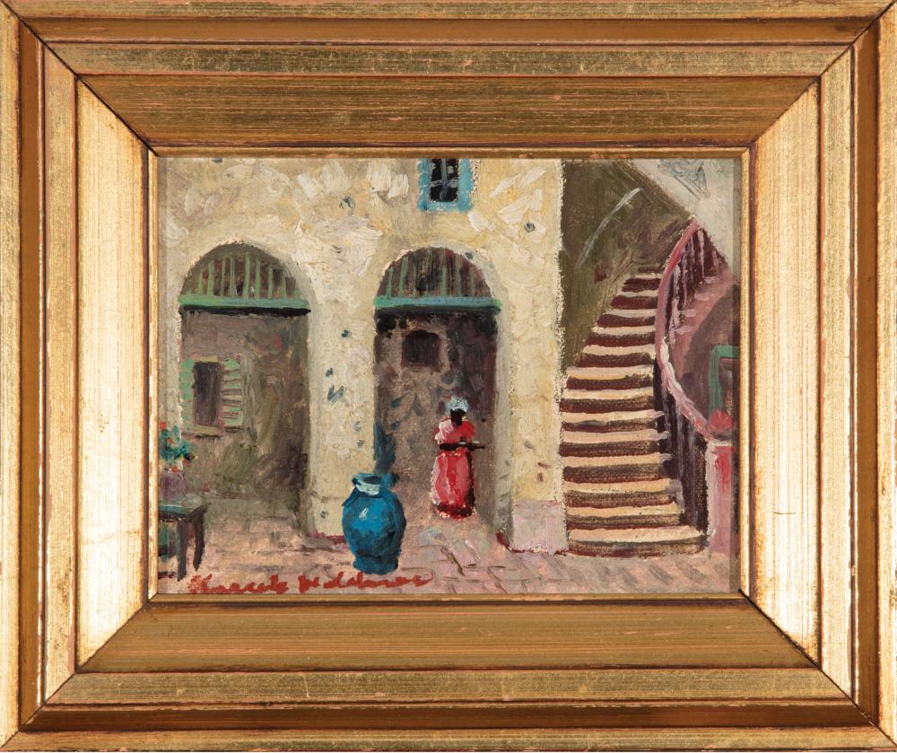 Appraisal: Knute Heldner Swedish Louisiana - Courtyard with Figure oil on