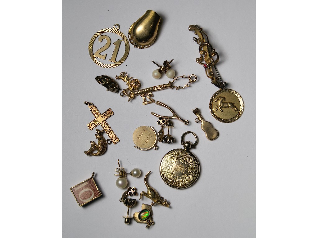 Appraisal: Collection of fourteen various charms one charm contains ten-shilling note