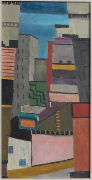 Appraisal: COPLAND TH CENTURY ABSTRACT CITYSCAPE Oil on canvas signed ''x