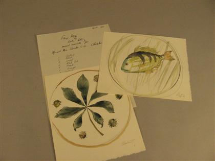 Appraisal: Emlen Etting - Plate designs in watercolor and pencil on