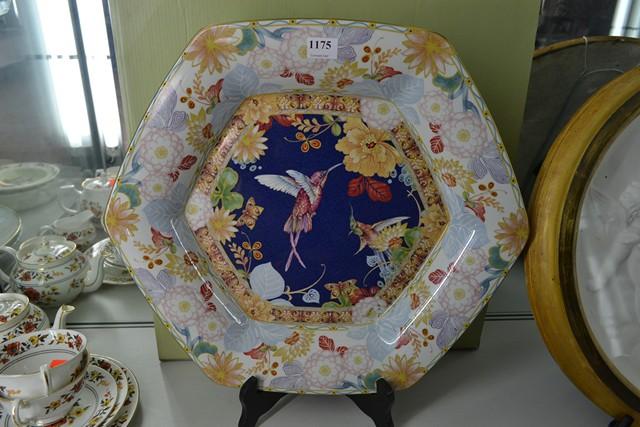 Appraisal: BOXED PENTAGONAL SHAPED SPODE TRAY WITH HUMMINGBIRD DECORATION