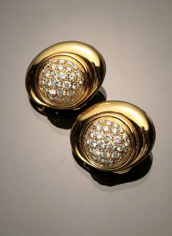 Appraisal: Pair of -Karat Yellow-Gold and Diamond Ear Clips Each set