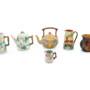 Appraisal: A Group of Eleven Majolica Pitchers Teapots and Lidded Vessels