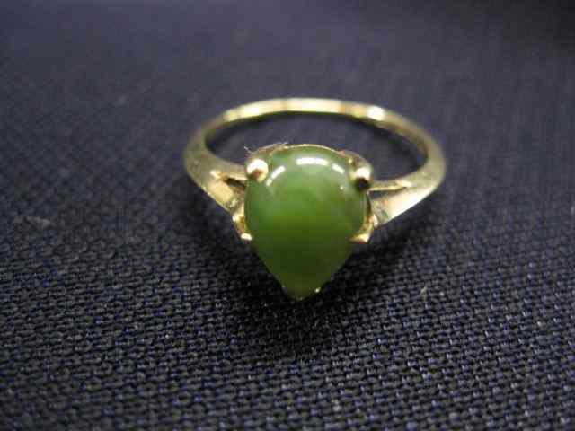 Appraisal: Jade Ring Pear shape Green stonein k yellow gold