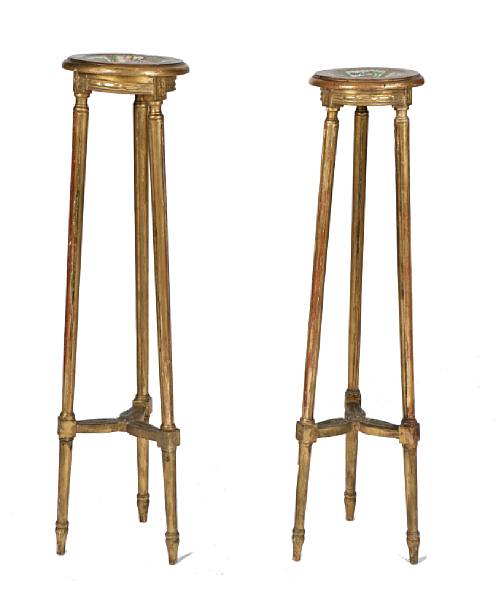 Appraisal: A pair of Louis XVI style gilt decorated stands with