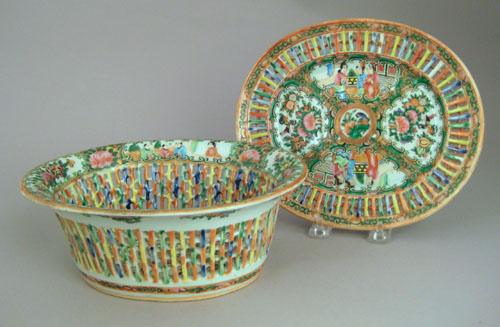 Appraisal: Chinese export rose medallion reticulated bowl and undertray bowl -