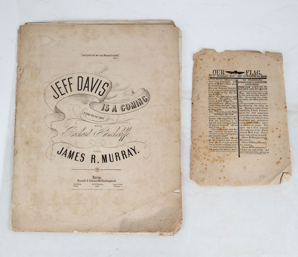 Appraisal: Jefferson Davis Ephemera Jeff erson Davis Is A-Coming sheet music