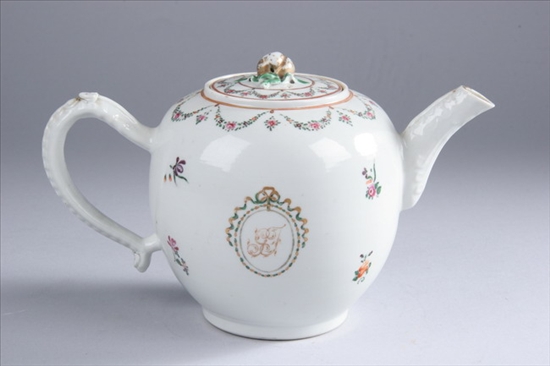 Appraisal: CHINESE EXPORT FAMILLE ROSE PORCELAIN TEAPOT th century Monogrammed and