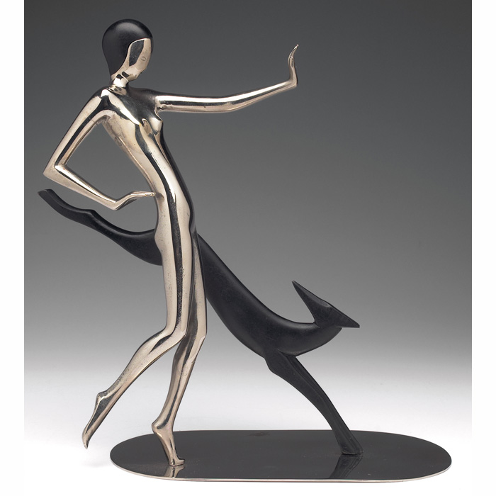 Appraisal: In the style of Hagenauer sculpture woman and dog pewter