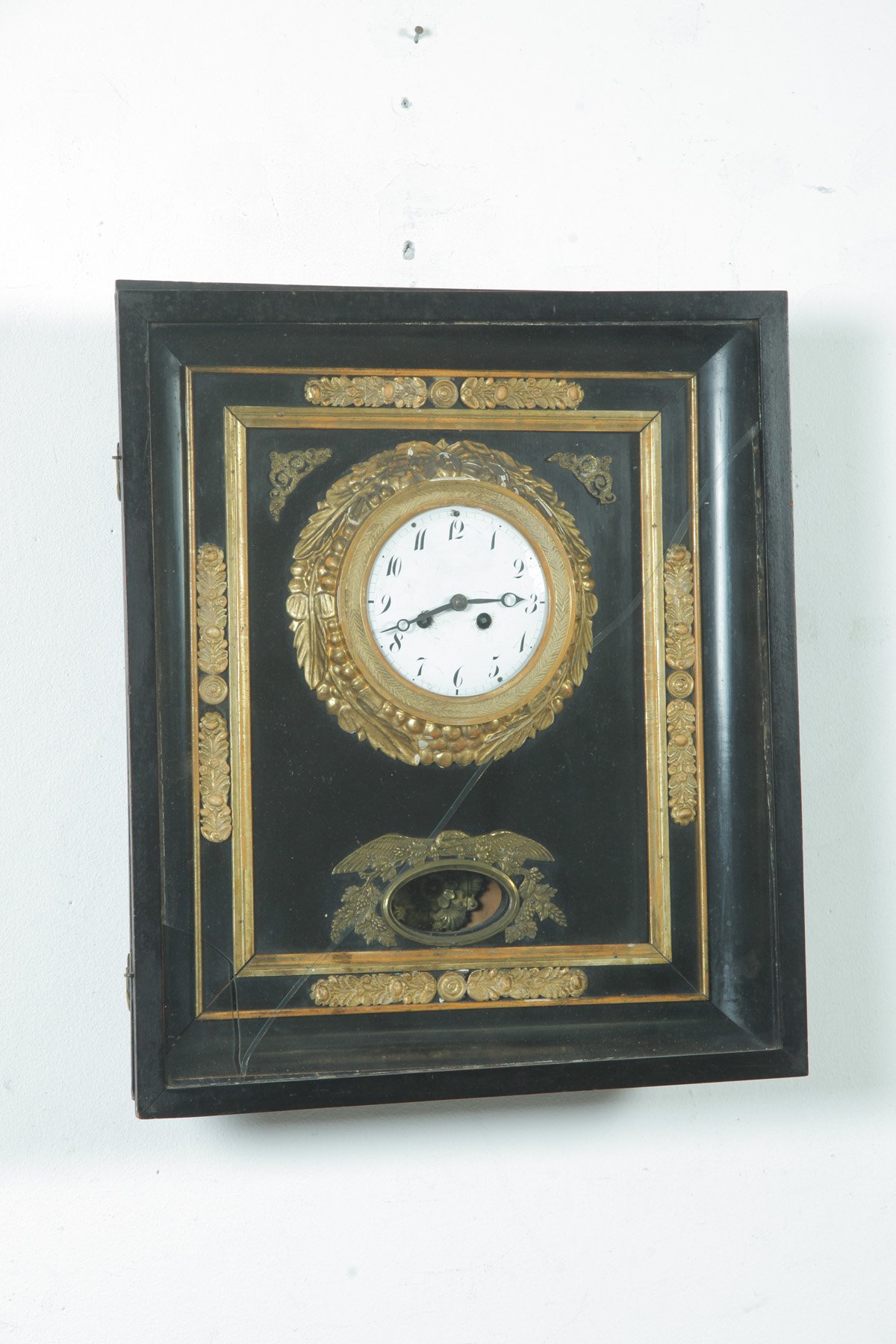 Appraisal: PICTURE FRAME CLOCK France mid th century Ebonized finish with