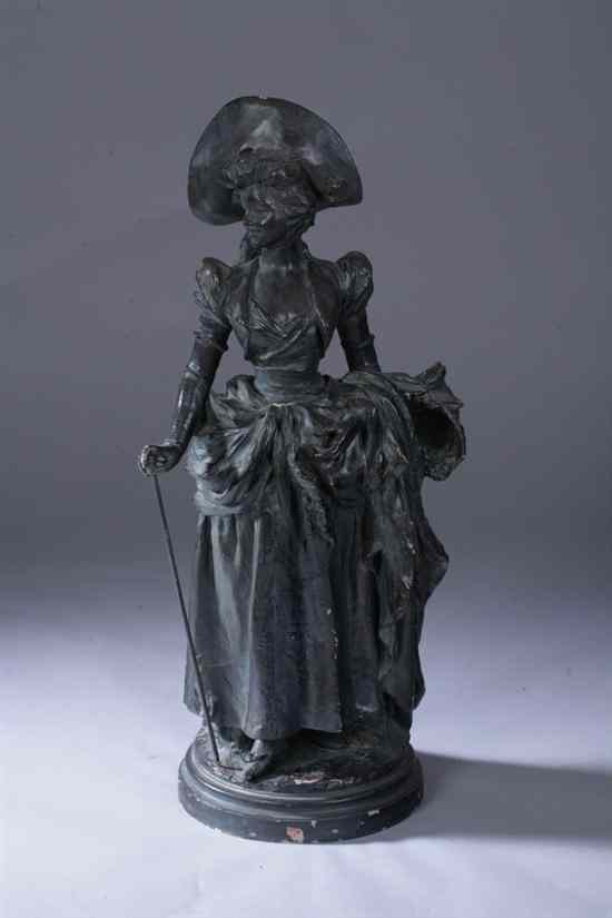 Appraisal: FRENCH PATINATED METAL FIGURE OF A YOUNG LADY WITH WALKING