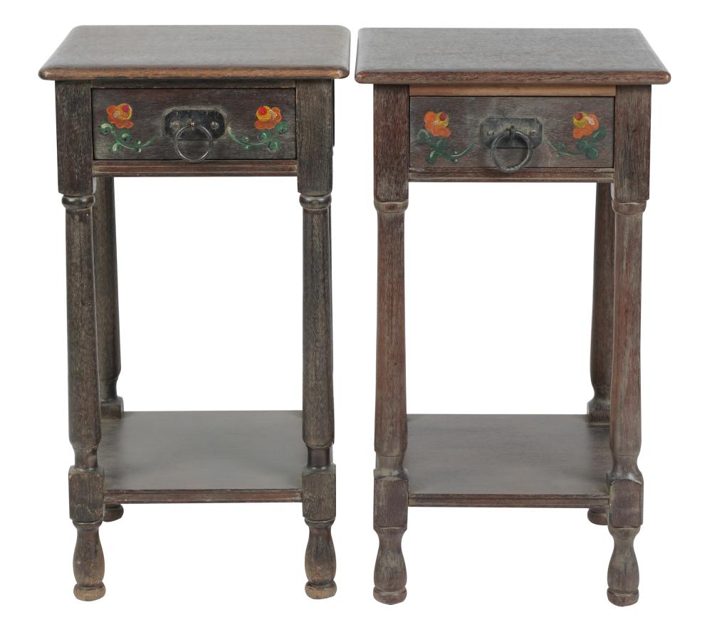 Appraisal: PAIR OF MONTEREY-STYLE NIGHTSTANDSeach with hand painted floral single drawer