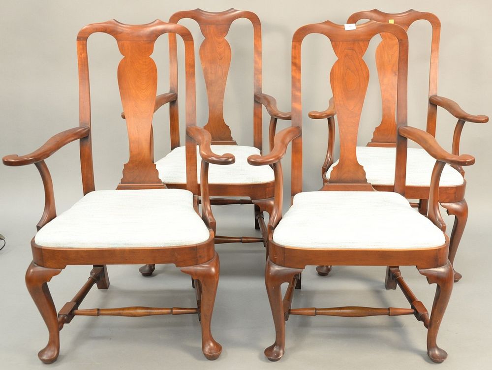 Appraisal: Set of four Eldred Wheeler Queen Anne cherry arm chairs