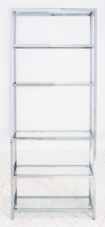 Appraisal: MILO BAUGHMAN STYLE CHROME ETEGERE BOOKCASE Milo Baughman style modern