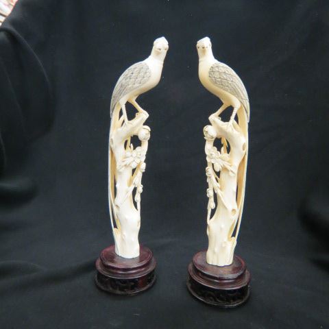 Appraisal: Pair of Chinese Carved Ivory Figurine of Birds perched on