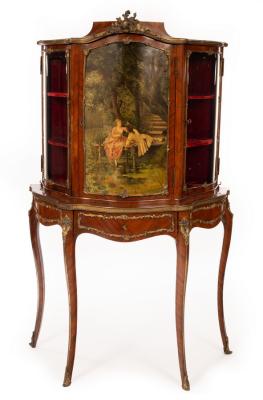 Appraisal: A French kingwood display cabinet of Vernis Martin style the